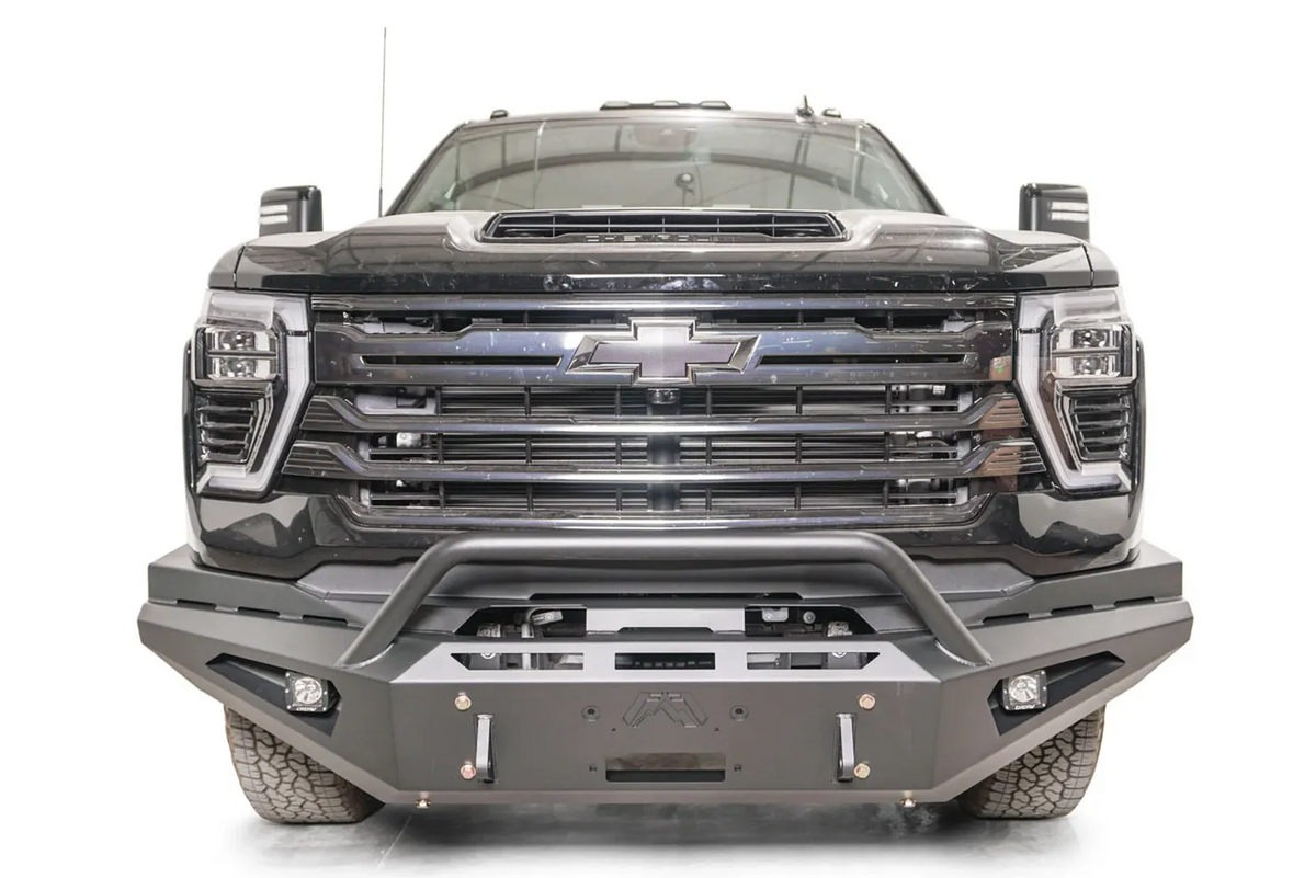 Fab Fours CH24-RS6162-1 Pre-Runner Guard installed on Chevrolet Silverado HD; accessories shown sold separately
