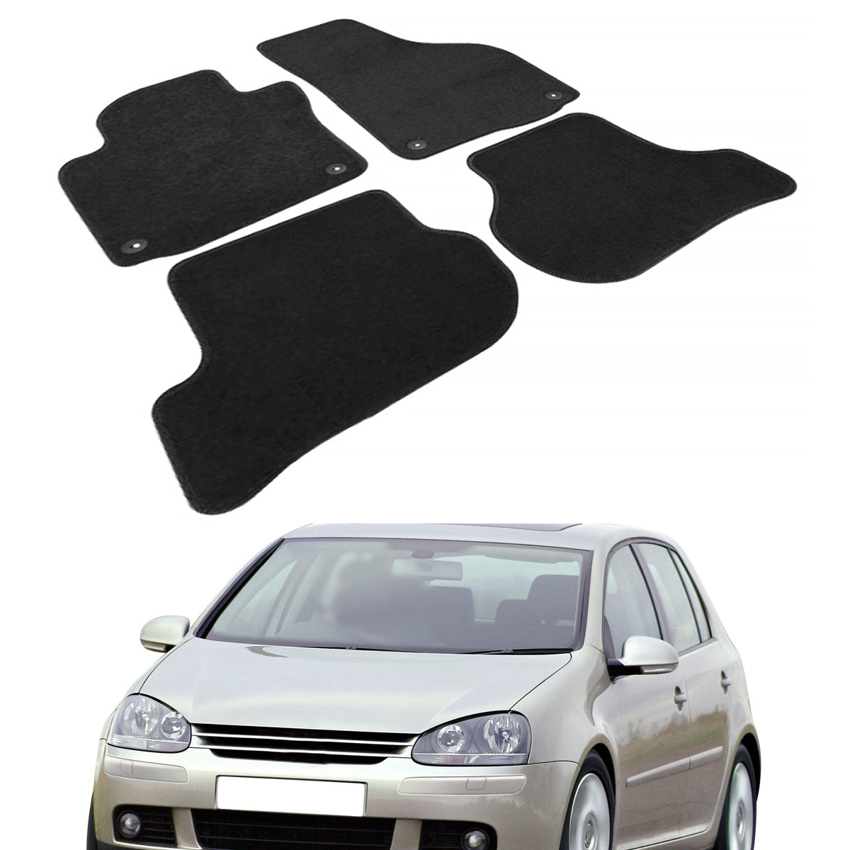 Car Floor Mat for 2006-2009 Volkswagen Golf Rabbit GTI Black 4PC Nylon