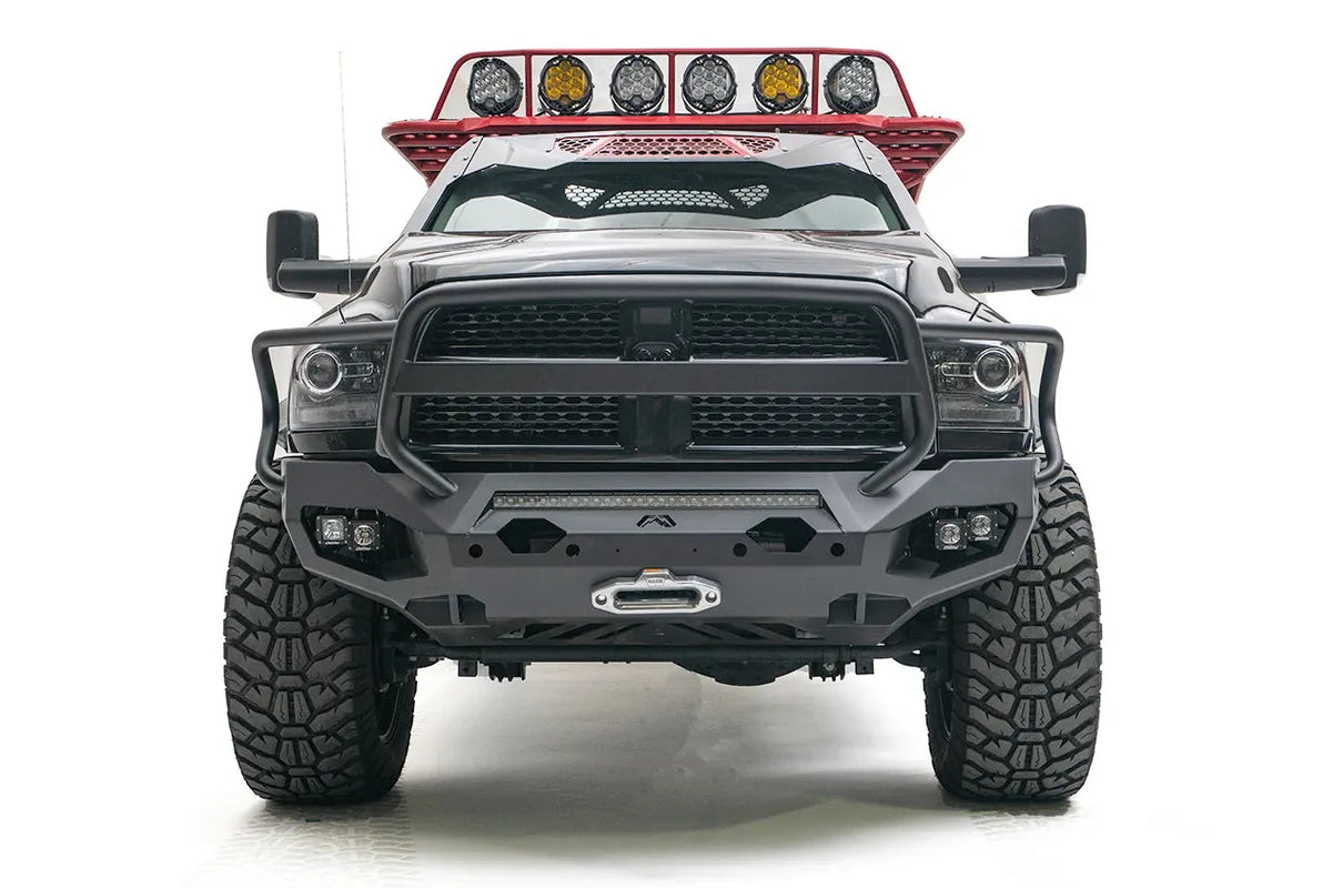 Fab Fours DR10-X2950-1 Matrix full grille guard bumper for 2010-2018 Ram 2500/3500. Winch, lights and other shown accessories sold separately.