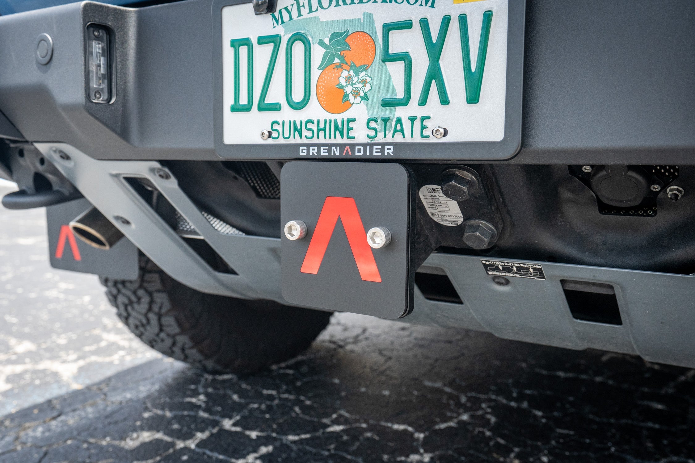 Rear Hitch Cover with Red Lambda - 2024+ Grenadier / Quartermaster