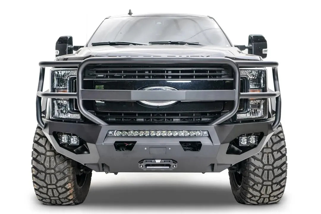 Fab Fours FS17-X4160-1 2017-2022 OE Wheel Well Matrix / Full Guard / Powder Coat front bumper; optional accessories shown