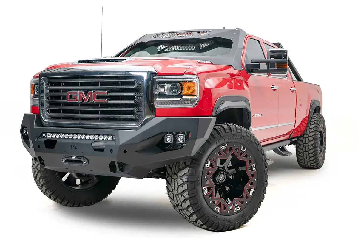 Fab Fours GM15-X2851-1 Matrix No Guard bumper for 2015-2019 GMC Sierra 2500HD/3500HD; installed winch and lights are separate