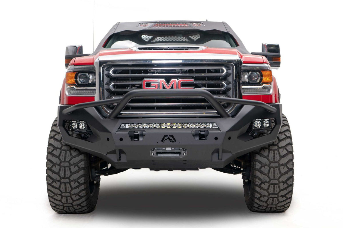 Fab Fours GM15-X2852-1 Matrix Pre-Runner Guard bumper for 2015-2019 GMC Sierra 2500HD/3500HD; installed winch and lights are separate