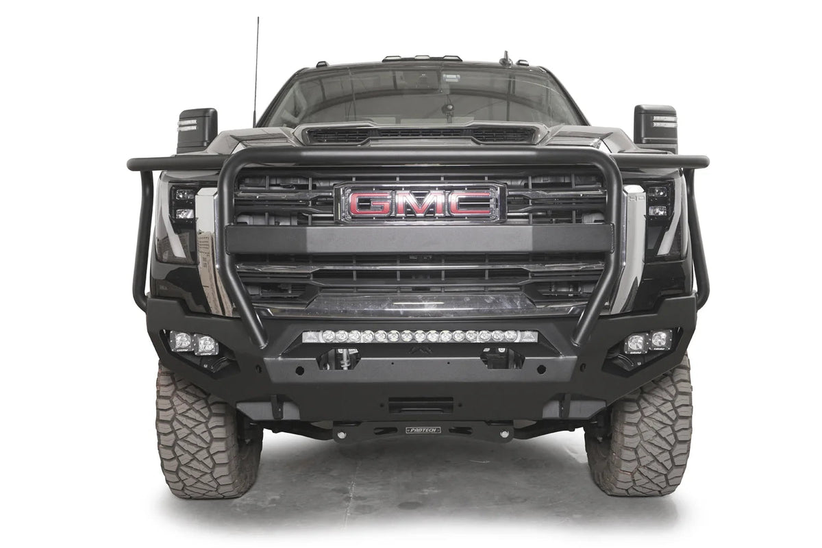 Fab Fours GM24-X6250-1 2024-2026 GMC Sierra HD Matrix Full Guard bumper; installed winch and lights are separate