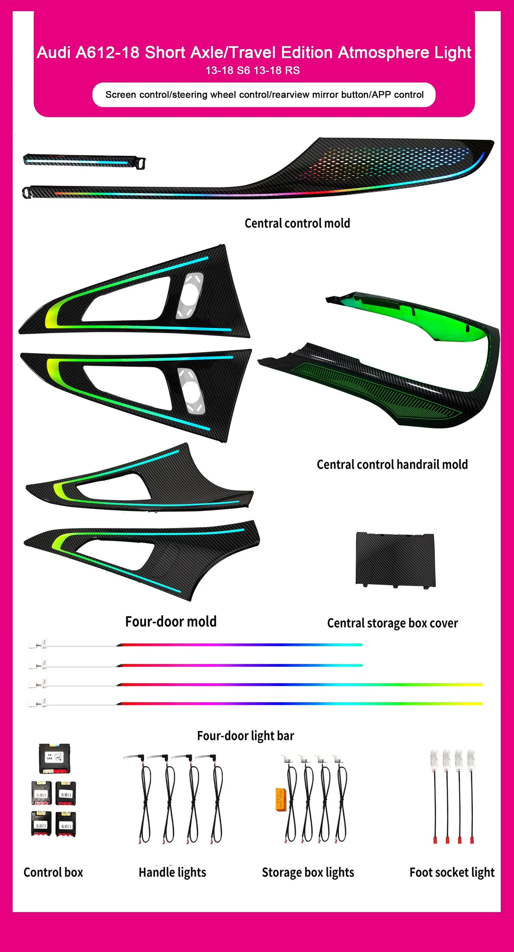 Audi A6 / S6 / RS6 C7 Interior 64-Color Dynamic Symphony LED Ambient Light Kit 2012 - 2018