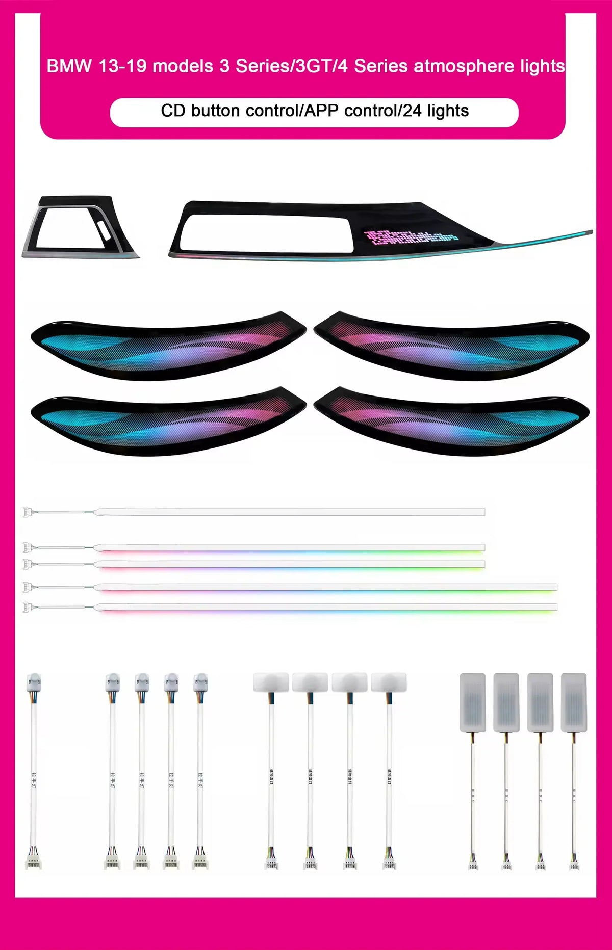BMW 3 Series F30 / F31 / F34 / F35 / 3GT & 4 Series F36 Gran Coupe Interior 64-Color LED Ambient Light Kit 2013 - 2019