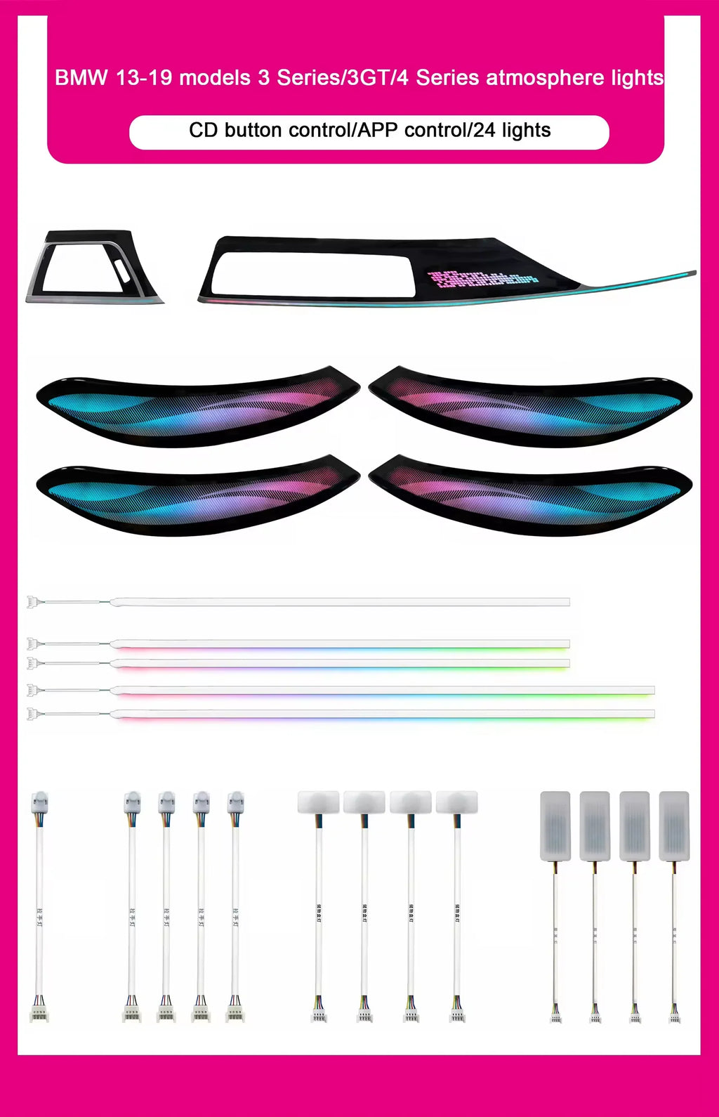 BMW 3 Series F30 / F31 / F34 / F35 / 3GT & 4 Series F36 Gran Coupe Interior 64-Color Dynamic LED Ambient Light Kit 2013 - 2019