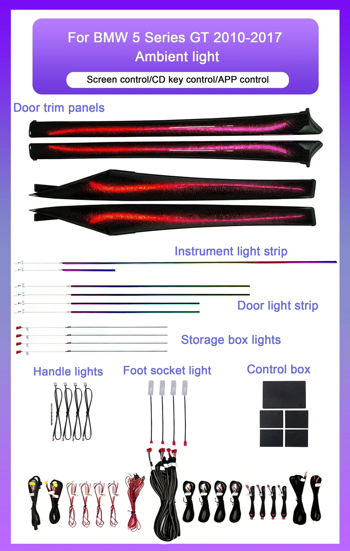 BMW 5 Series GT F07 Interior 64-Color Dynamic Symphony LED Ambient Light Kit 2010 - 2017 (Replaces 63319163715)