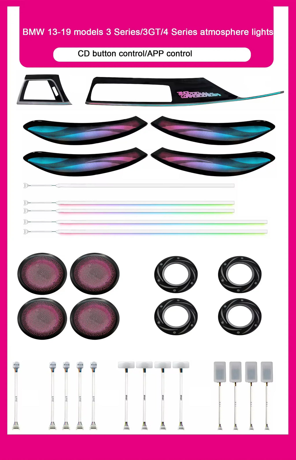 BMW 3 Series F30 / F31 / F34 / F35 / 3GT & 4 Series F36 Gran Coupe Interior 64-Color LED Ambient Light Kit 2013 - 2019
