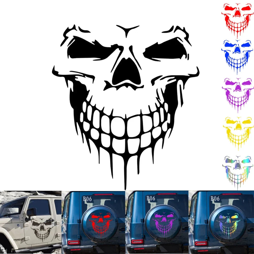 Large Reflective Skull Head Car Decal | 23.2" x 20.9" Vinyl Sticker for Cars, Trucks & Bikes