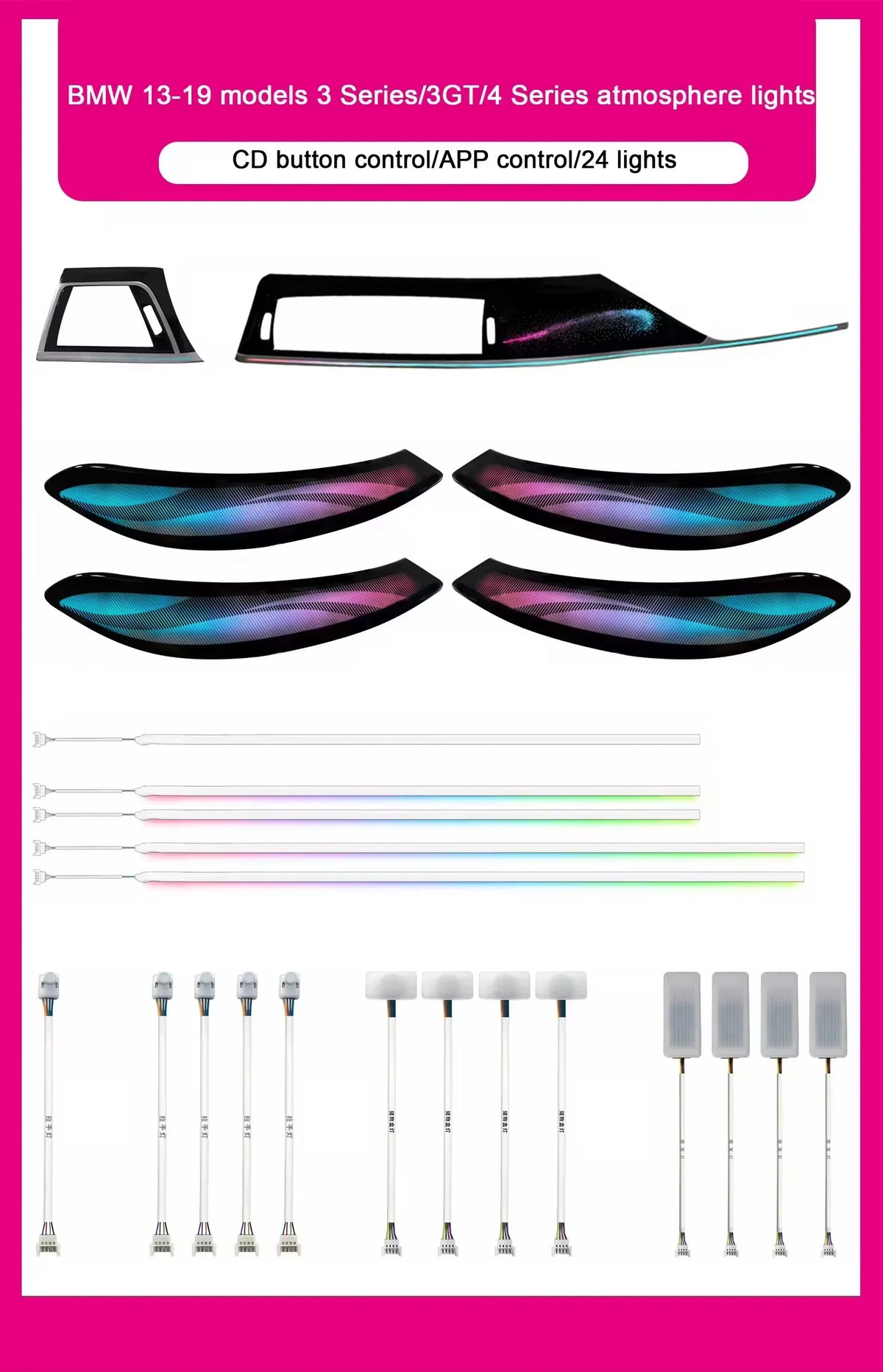 BMW 3 Series F30 / F31 / F34 / F35 / 3GT & 4 Series F36 Gran Coupe Interior 64-Color LED Ambient Light Kit 2013 - 2019