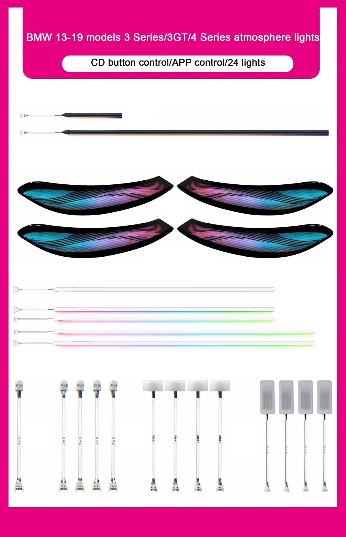 BMW 3 Series F30 / F31 / F34 / F35 / 3GT & 4 Series F36 Gran Coupe Interior 64-Color Dynamic LED Ambient Light Kit 2013 - 2019