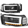 02-05 Dodge Ram LED DRL Projector Headlights Black Housing Clear Corner