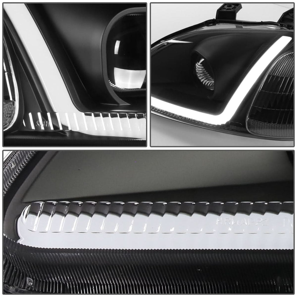 96-98 Honda Civic LED DRL Projector Headlights Black Housing