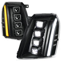 07-14 Cadillac Escalade Quad Projector LED Switchback Headlights Black