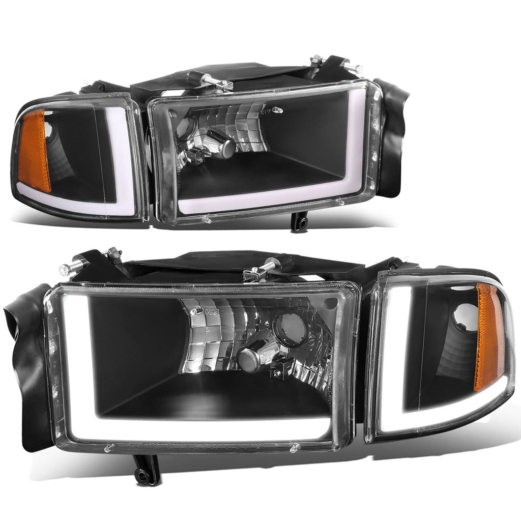94-02 Dodge Ram LED DRL Headlights - Black Housing Amber Corner