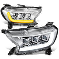 2019-2023 Ford Ranger LED DRL Headlights - Chrome Housing Clear Corner