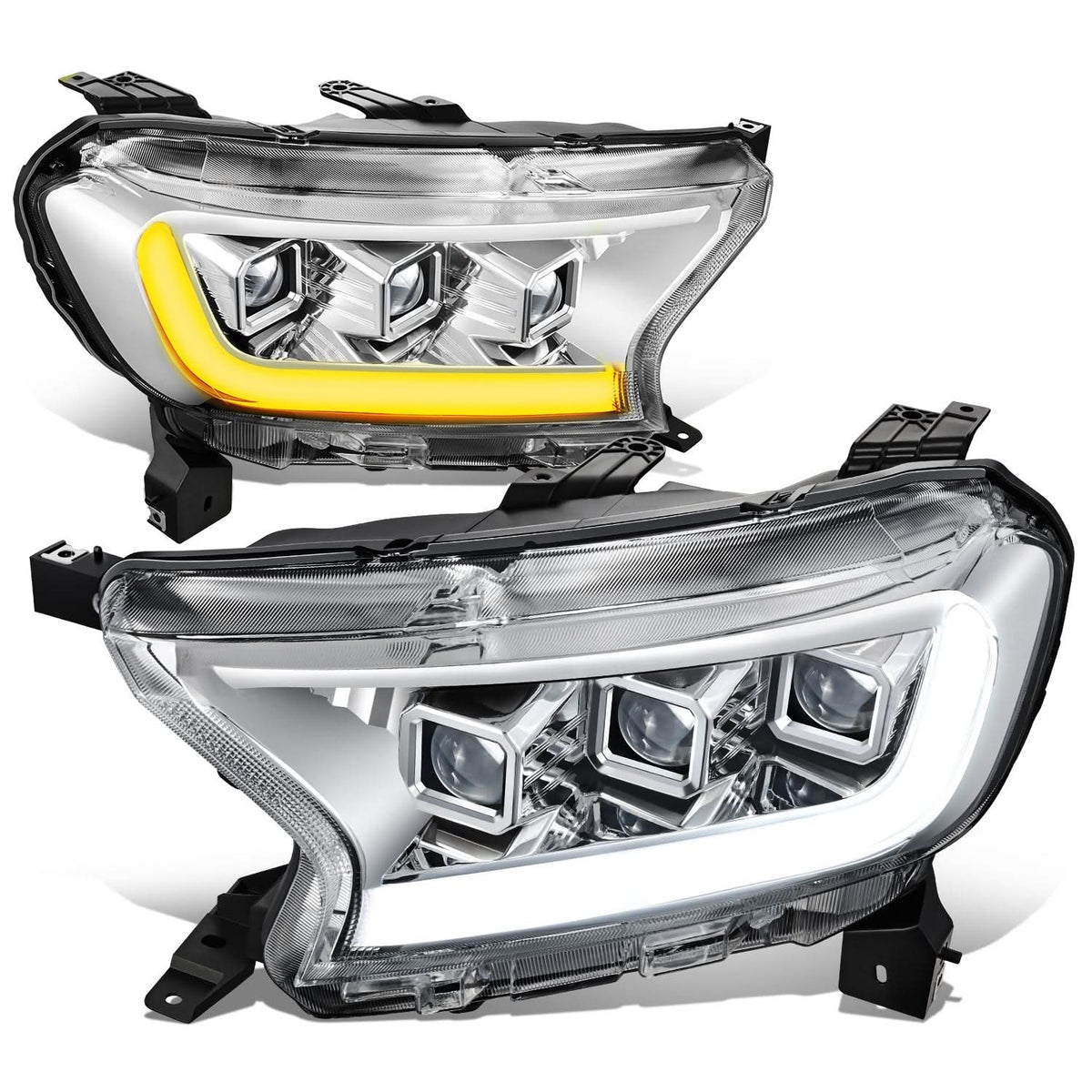 2019-2023 Ford Ranger LED DRL Headlights - Chrome Housing Clear Corner