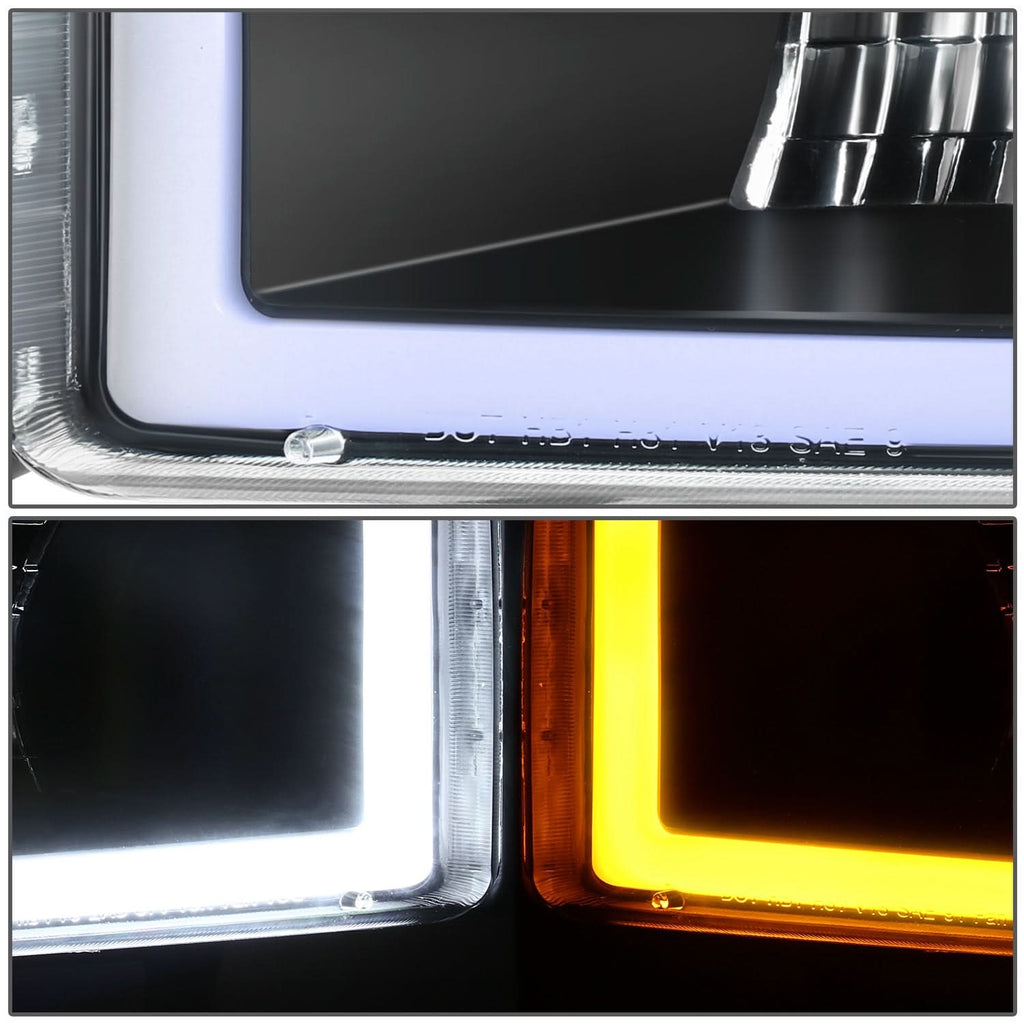 4PC LED Bar Headlights - Clear Lens Amber Reflector Black Housing