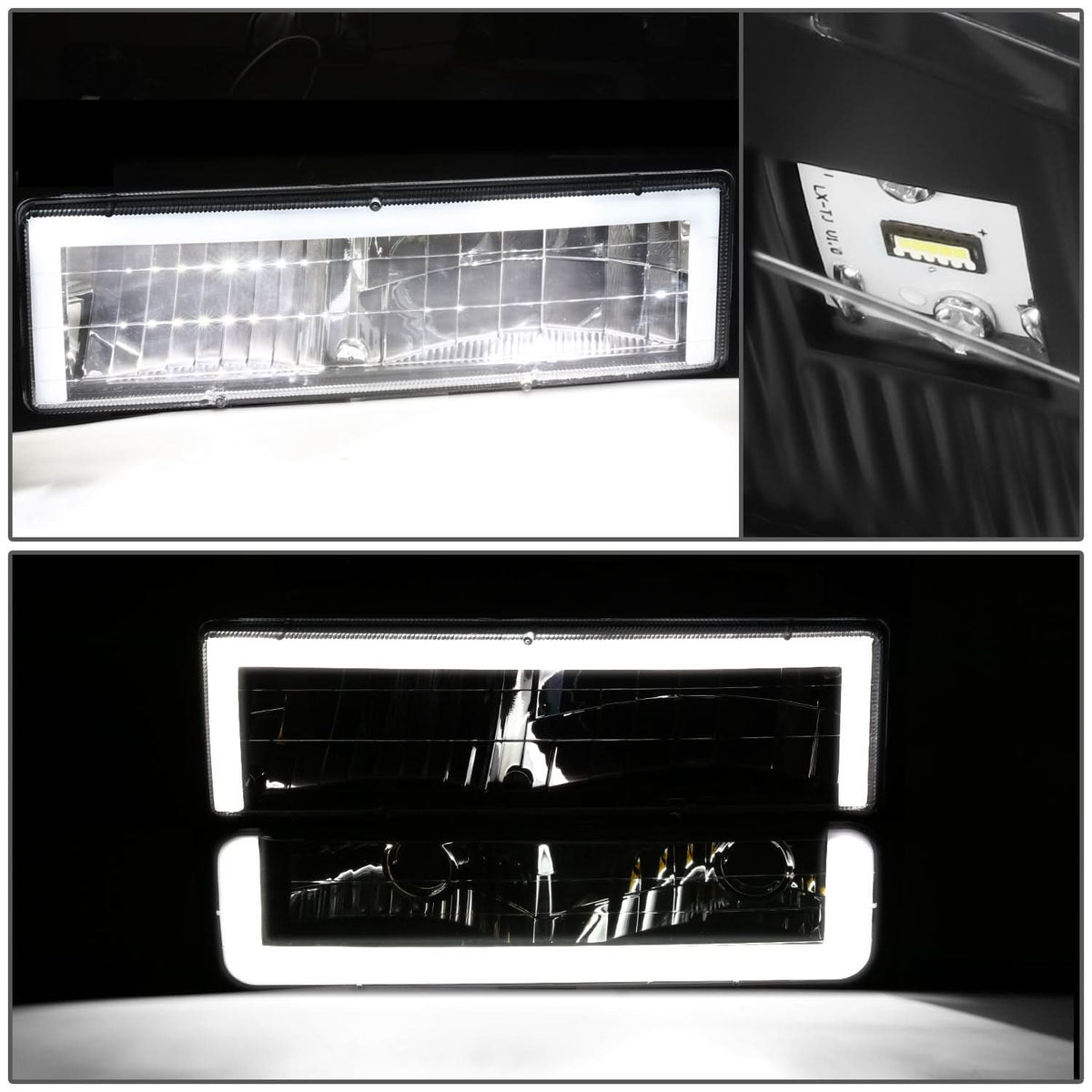 Clear Lens Amber Reflector Black Housing LED Bar Headlights 8PCS