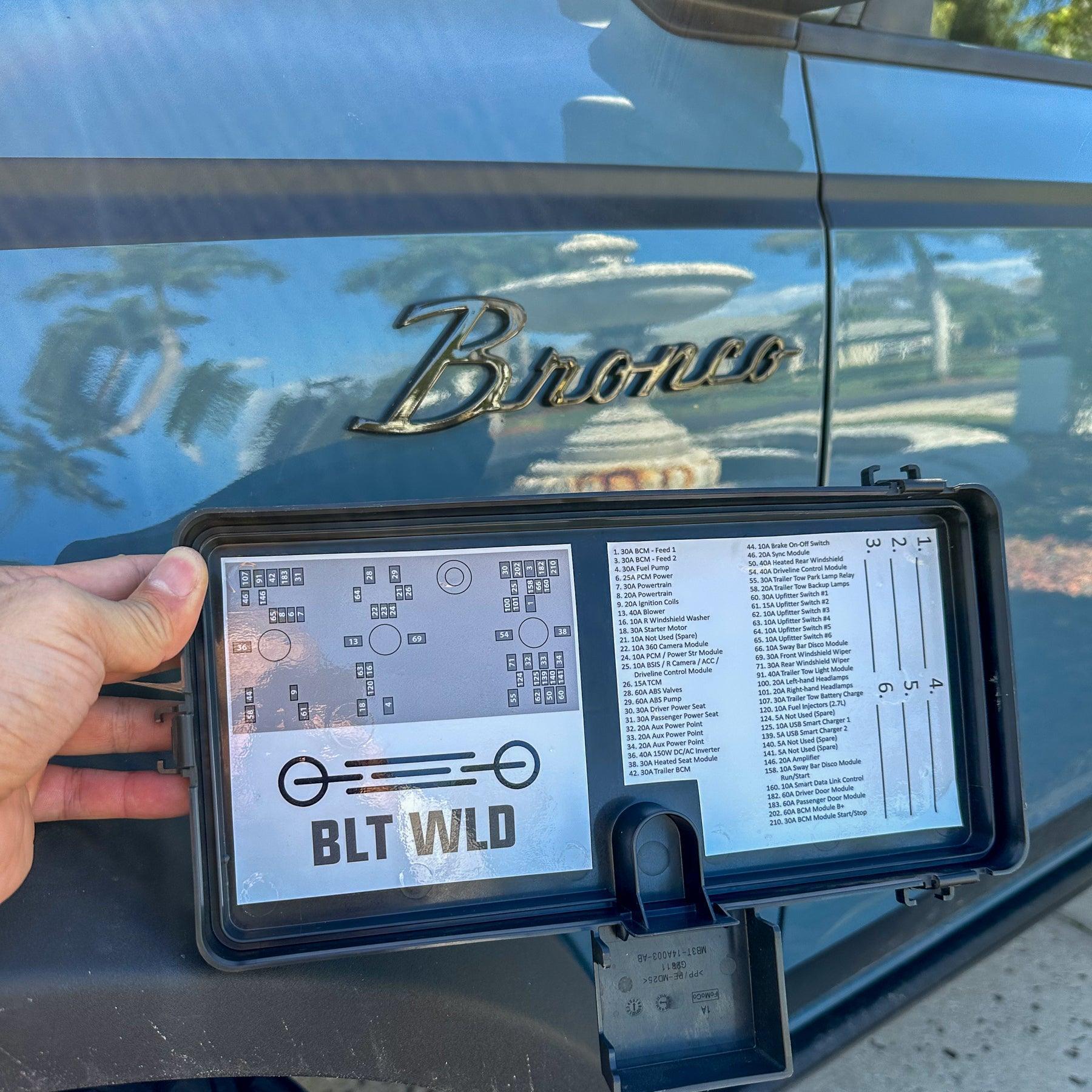 Printed Series Underhood Fuse Box Lid Labels - 2021+ Bronco