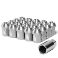 Aluminum Close-End Lug Nuts 35MM M12X1.5 20PCS w/ Adapter Silver