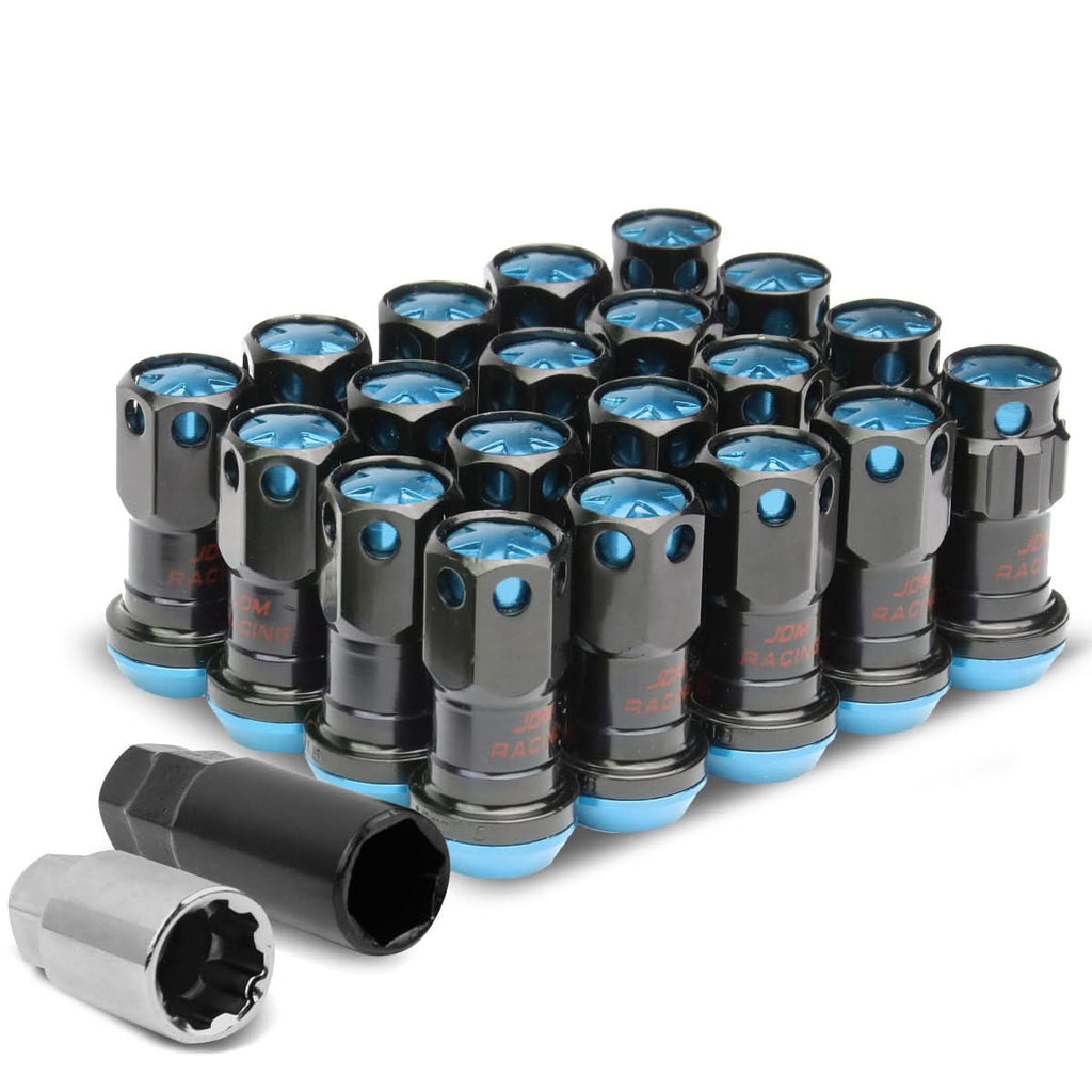M12 x 1.5 Aluminum Lug Nuts with Locks 16pc Set Black Blue