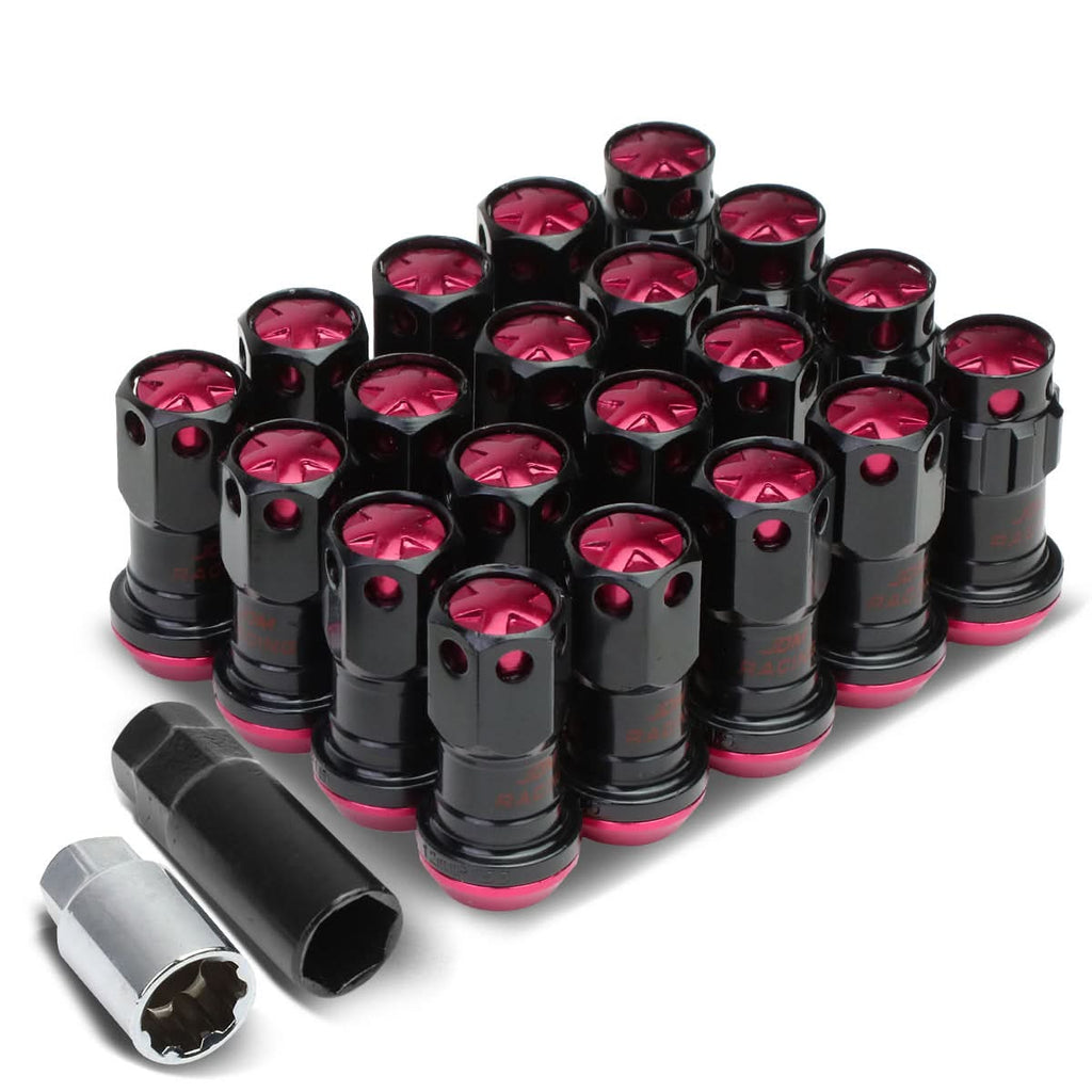 M12 x 1.5 Aluminum Lug Nuts Lock Style 16pc Set Black Pink