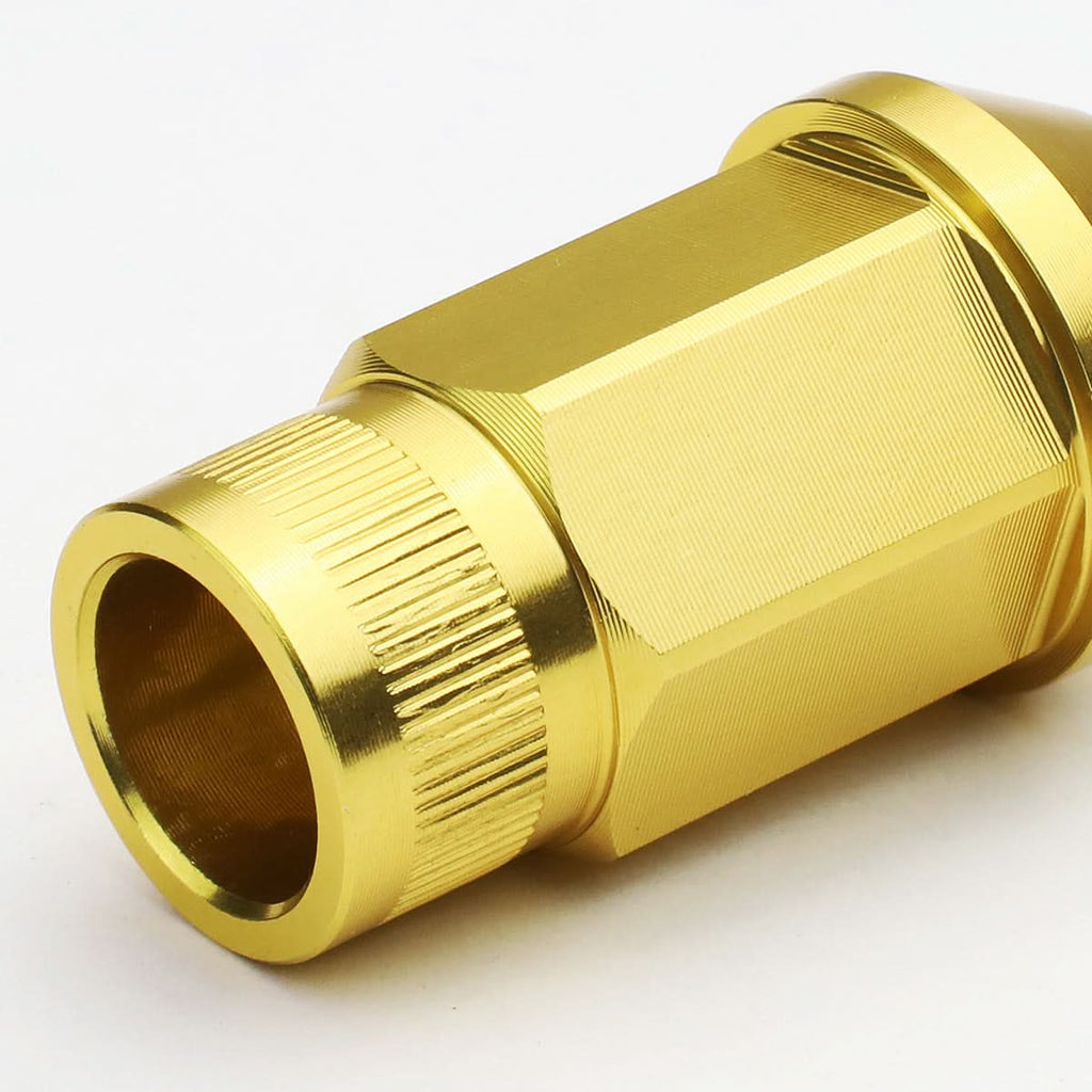 M12x1.5 Aluminum Lug Nuts - Acorn Knurled Extended Open End 20pc Gold
