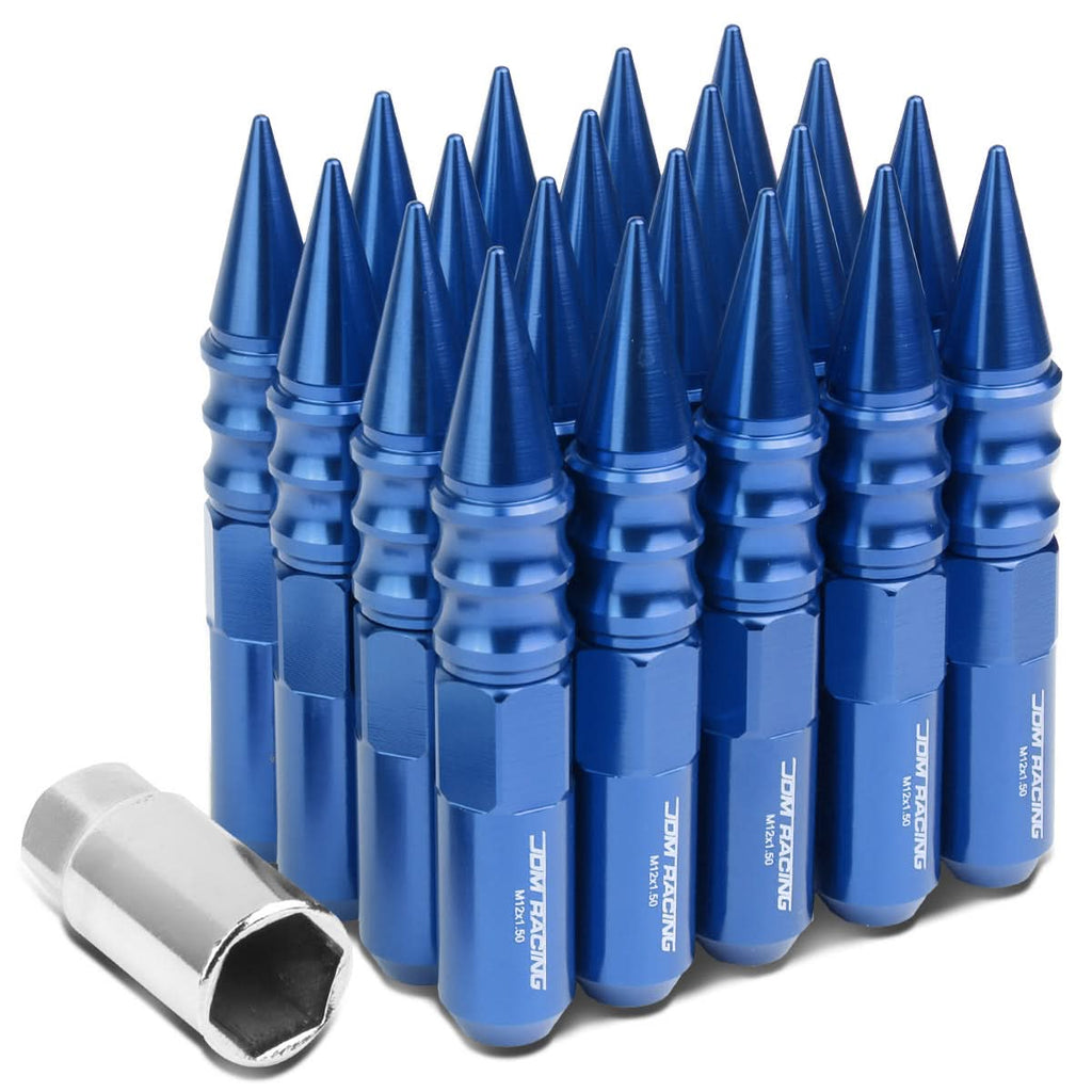 Universal M12x1.5 Extended Spike Lug Nuts 20pc Set Aluminum Blue