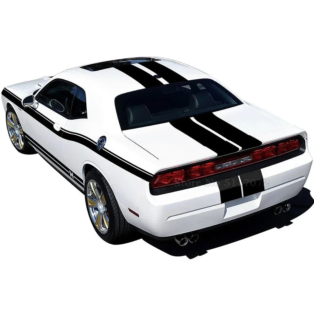 Full-Coverage Racing Stripe Kit | Door Side, Hood, Rear, Waistline & Skirt Vinyl Decal