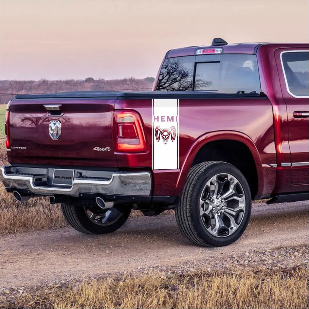 Dodge RAM Creative Stripe Graphic Decal Kit (2 Pcs) – Rear Body Vinyl Sticker | 1500, 2500, 3500, Rebel, Mopar | 2 Styles, 11 Colors