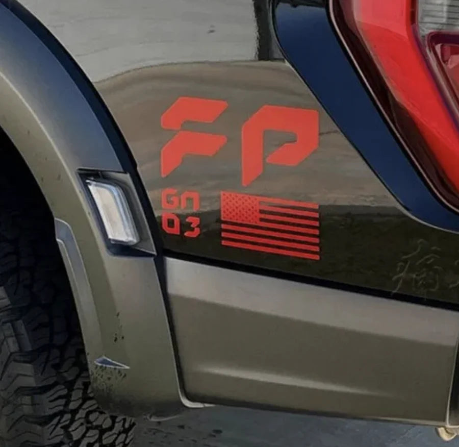 FP Performance USA Flag Bedside Decal for Ford F-150 / F-250 Raptor (Gen 1, 2 & 3) | Vinyl Sticker Pair