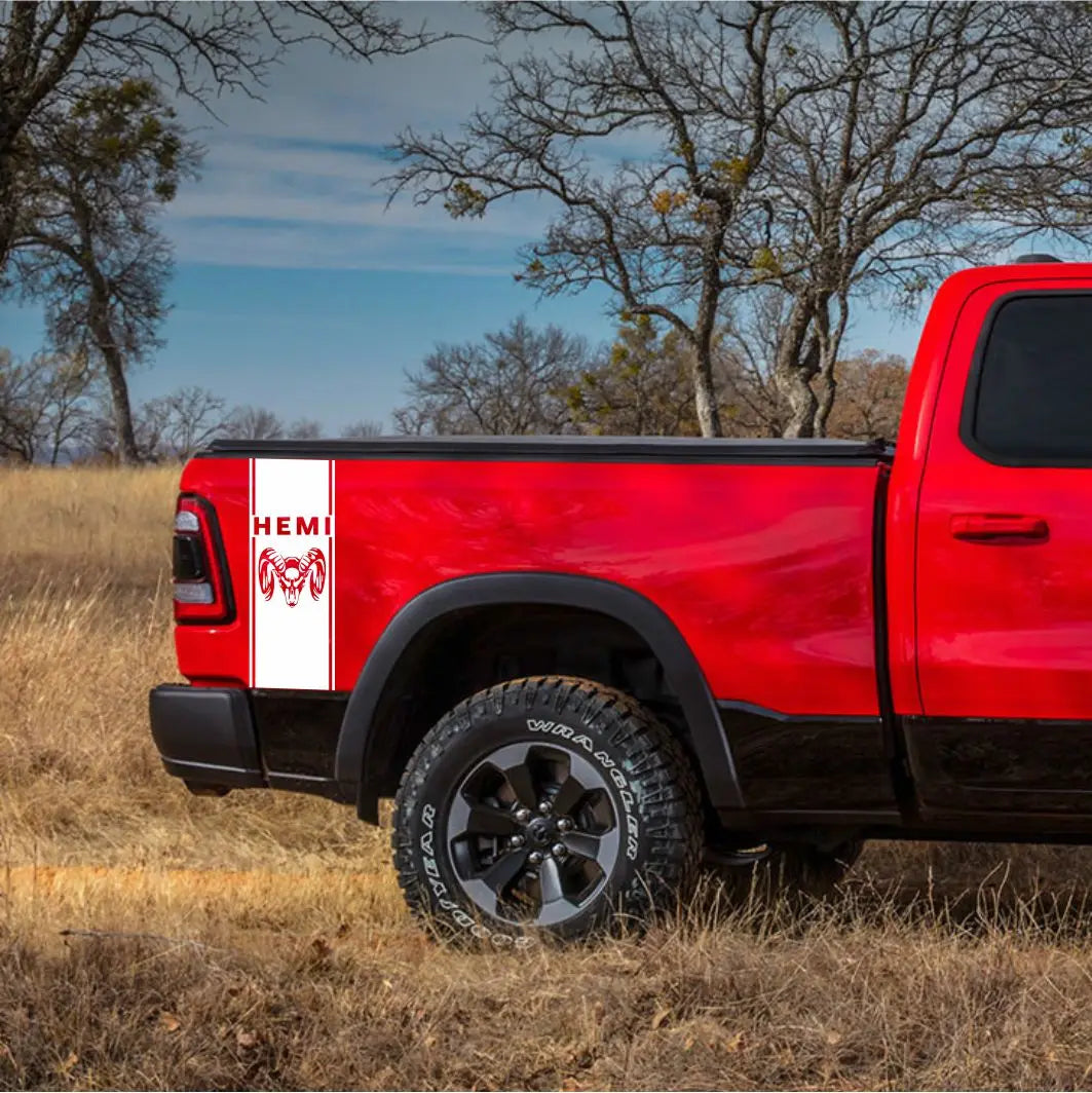 Dodge RAM Creative Stripe Graphic Decal Kit (2 Pcs) – Rear Body Vinyl Sticker | 1500, 2500, 3500, Rebel, Mopar | 2 Styles, 11 Colors