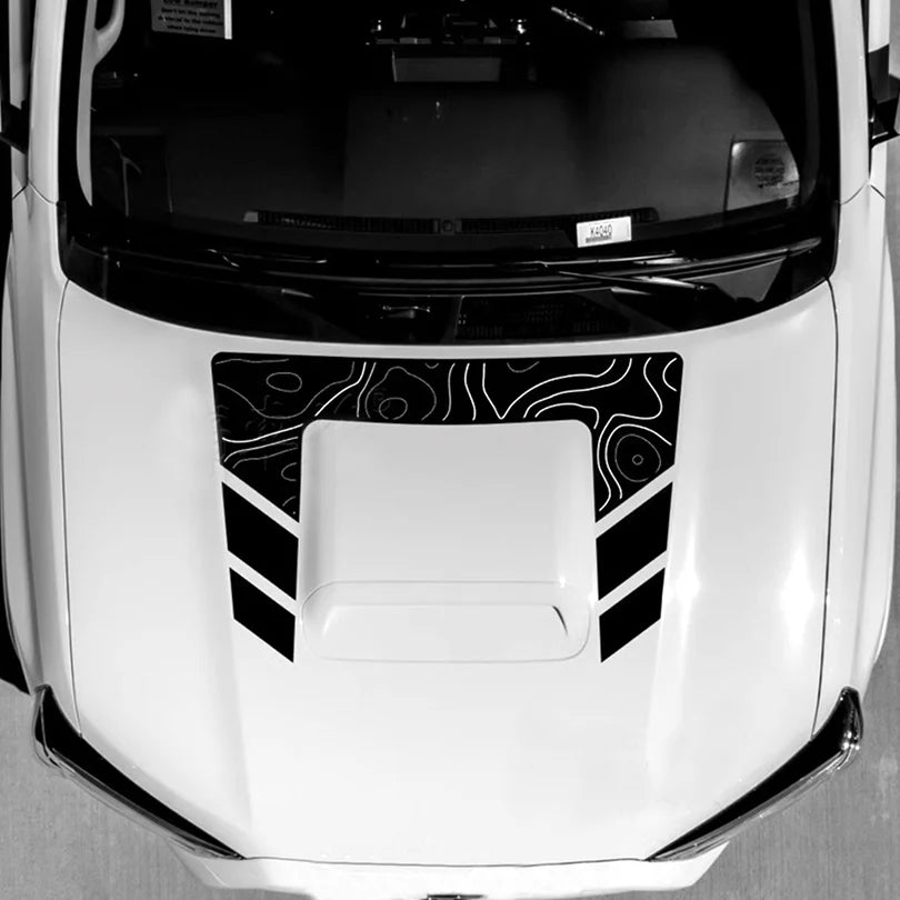 Topographic Map Hood & Scoop Decal Kit for Toyota 4Runner | Matte Black Vinyl Graphics