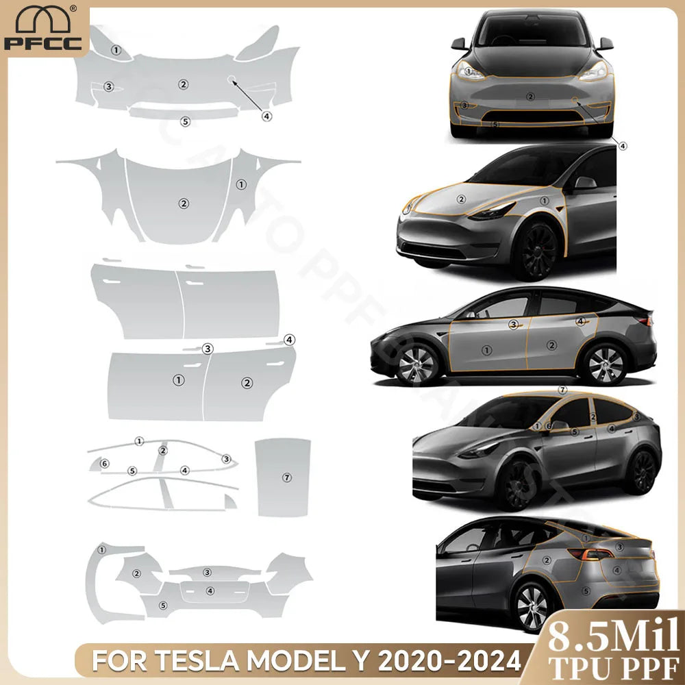 Precut PPF for Tesla Model Y (2020–2024) | 9-Mil TPU Paint Protection Film Clear Bra