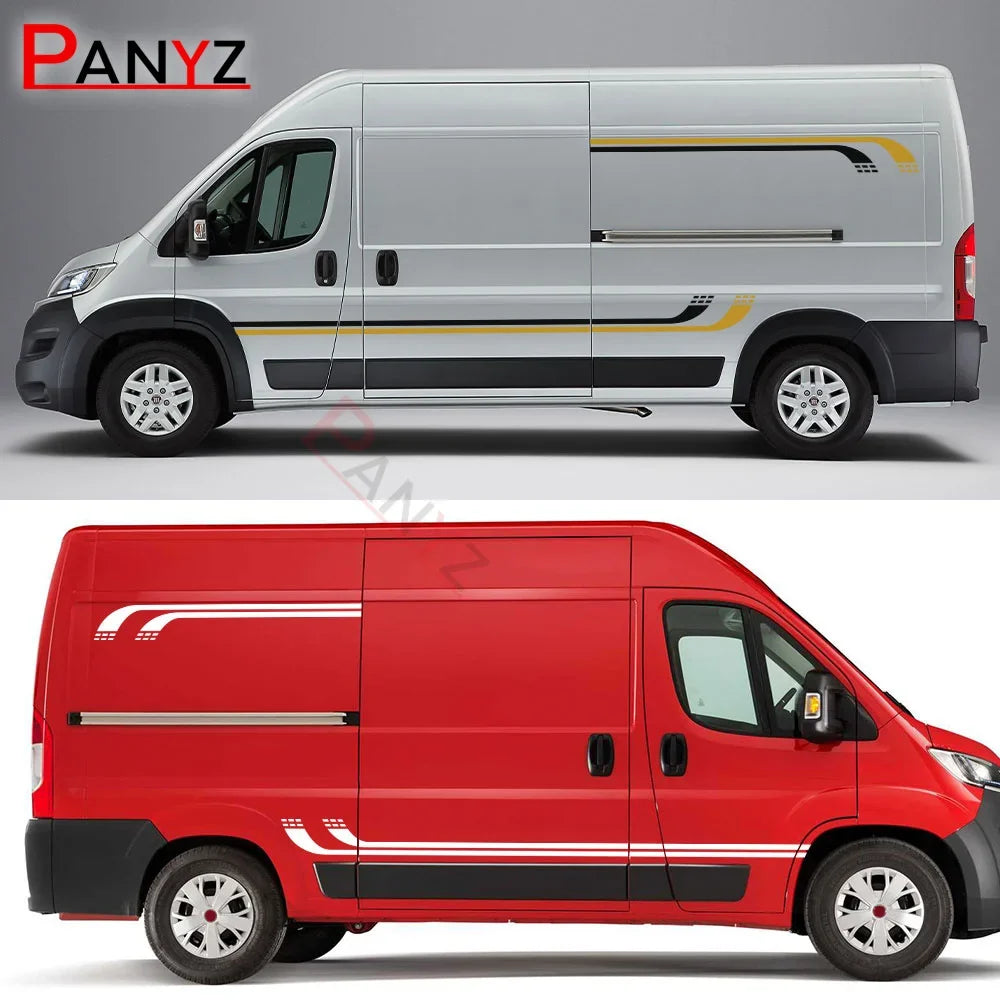 Camper Van Door & Waistline Graphic Decal for Fiat Ducato / Peugeot Boxer / Citroen Relay | 4-Piece Vinyl Kit