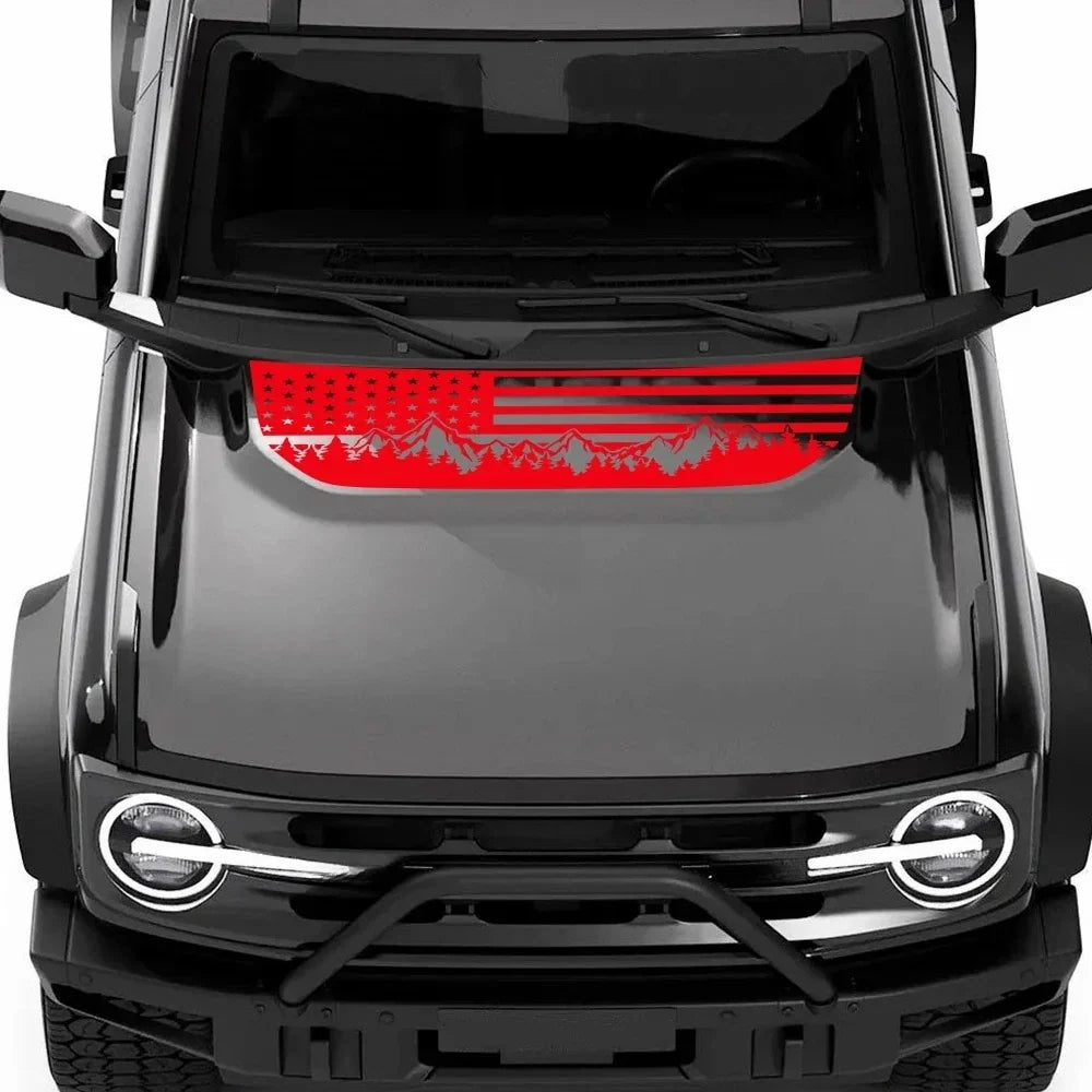 USA Flag Mountain & Tree Hood Bonnet Decal for Ford Bronco | Styling Vinyl Sticker