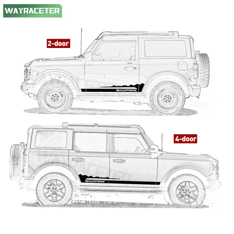 Carbon Fiber Door Side Stripe Decal for Ford Bronco 2-Door & 4-Door (2021–2024) | Wildtrak Vinyl 2-Piece Kit