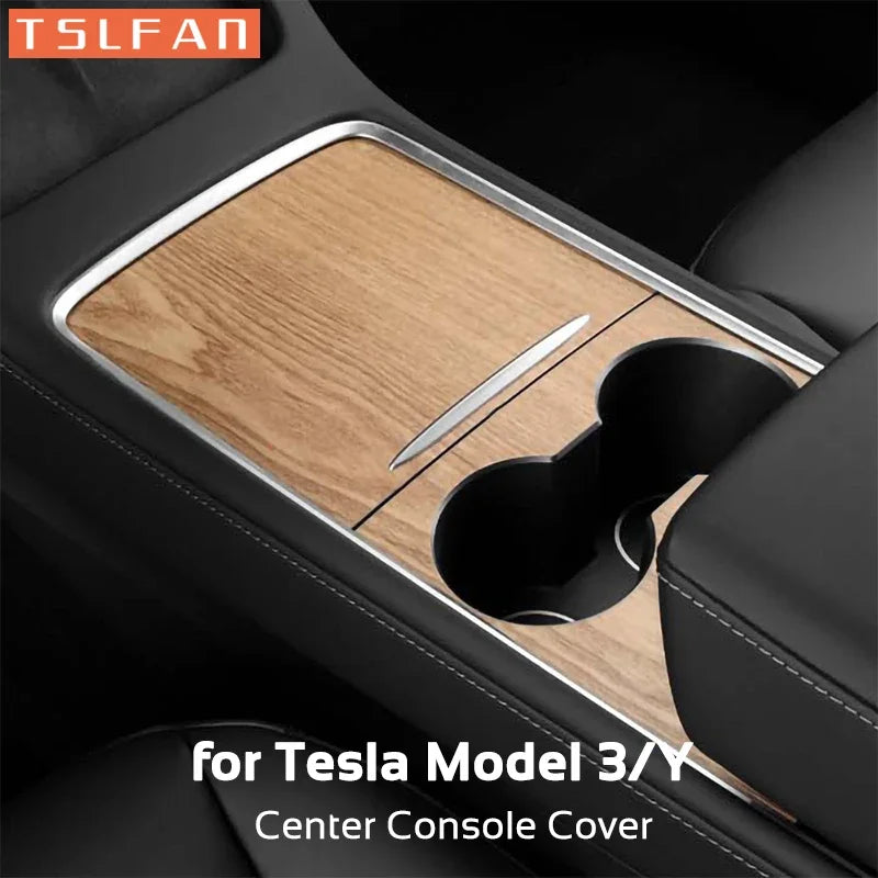 Center Console Panel Sticker for Tesla Model 3 / Model Y (2021–2023) | Wood Grain & Carbon Fiber Film