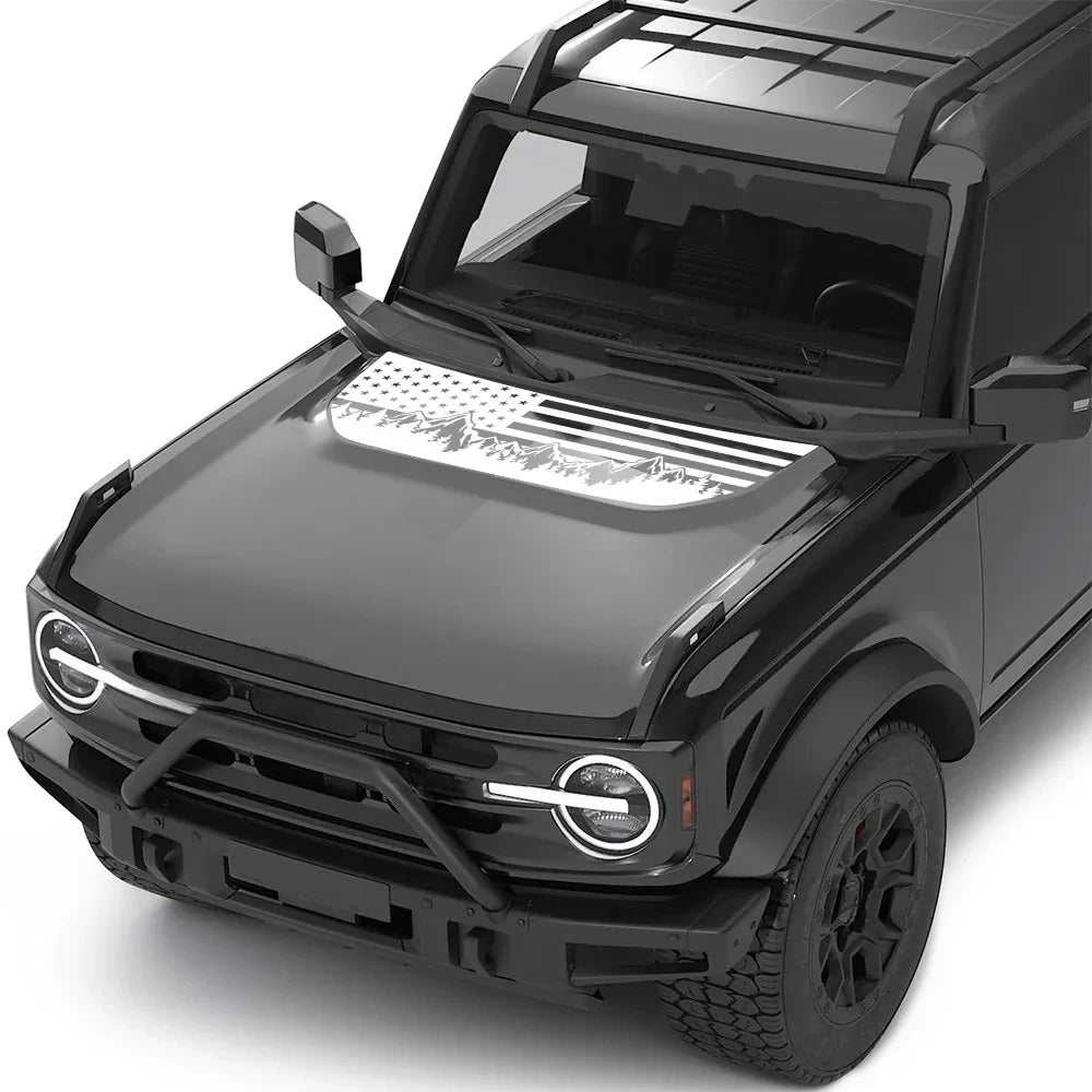 USA Flag Mountain & Tree Hood Bonnet Decal for Ford Bronco | Styling Vinyl Sticker