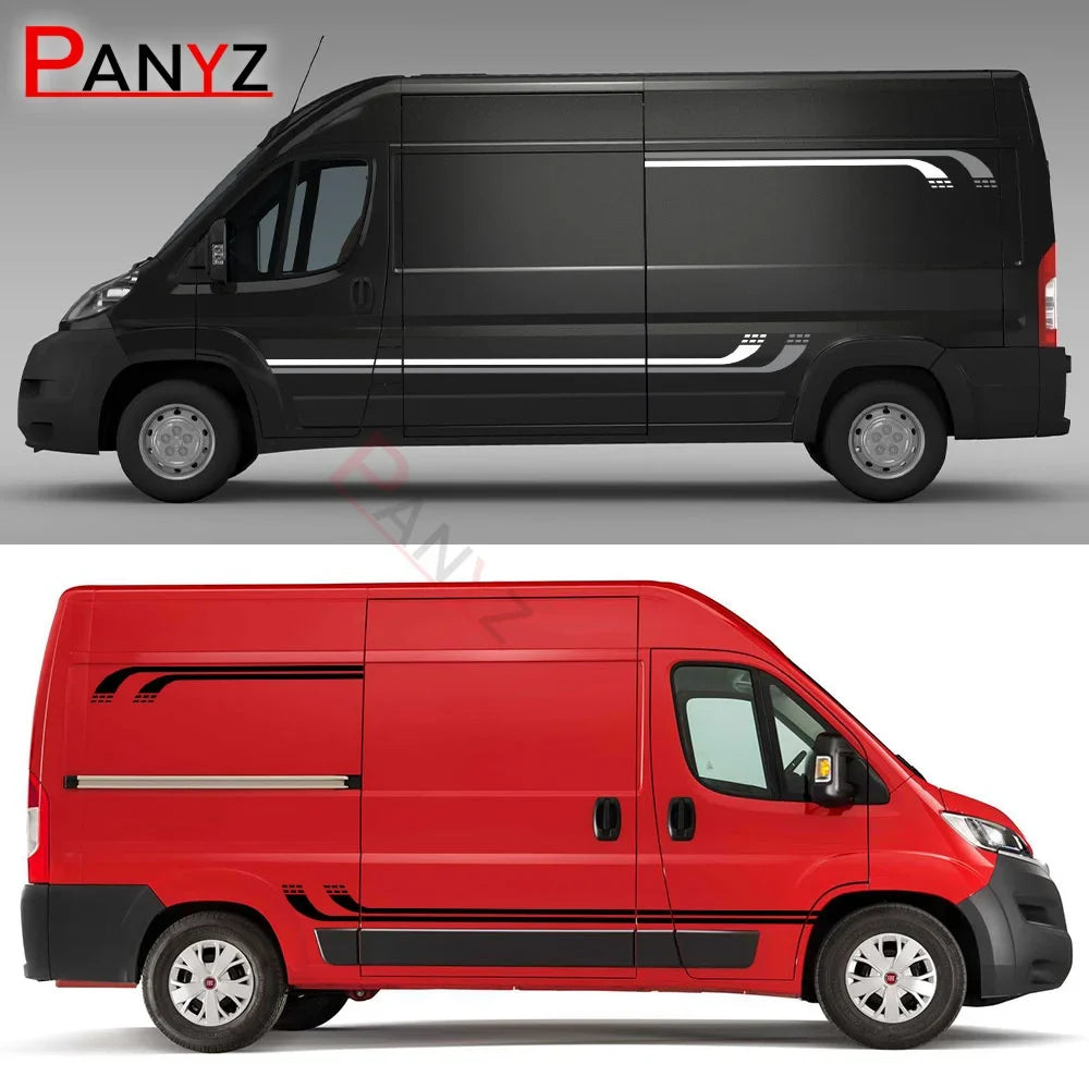 Camper Van Door & Waistline Graphic Decal for Fiat Ducato / Peugeot Boxer / Citroen Relay | 4-Piece Vinyl Kit