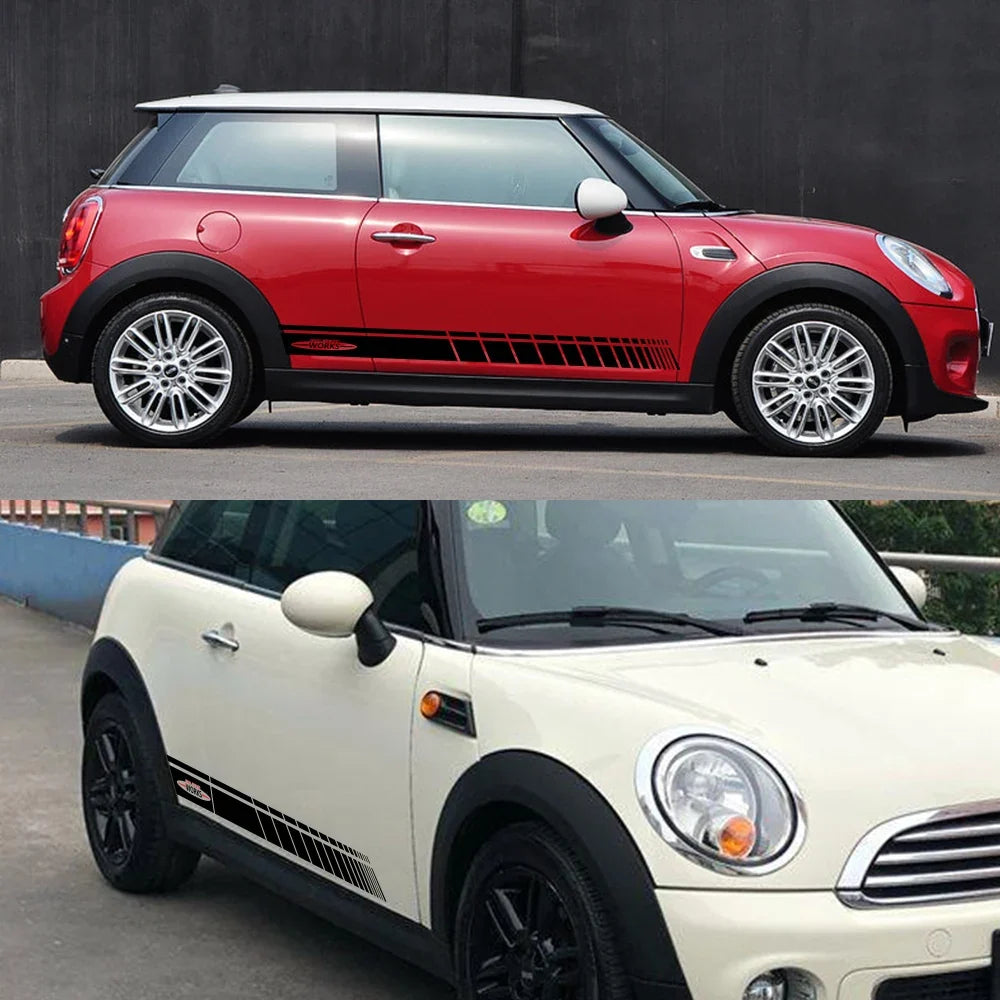 JCW Door Side Skirt Stripe Decal for Mini Cooper | 2-Piece Vinyl Decoration Kit