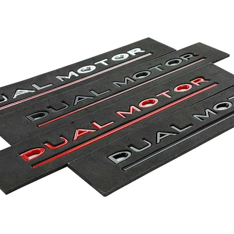 3D ABS DUAL MOTOR Chrome Red Line Emblem Badge for Tesla | Trunk & Body Styling Sticker