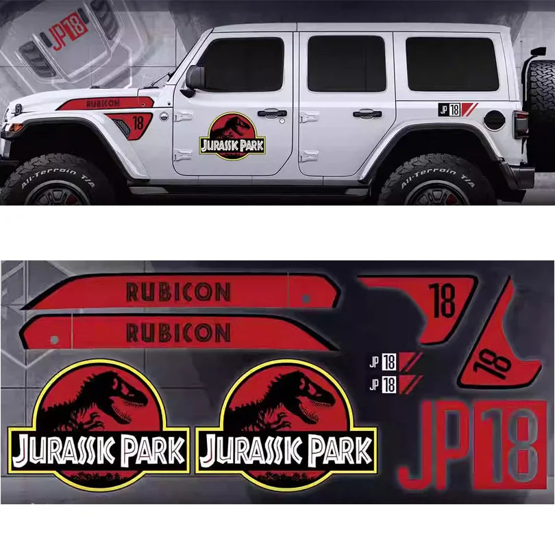 Jurassic Park-Style Dinosaur Hood & Fender Decal for Jeep Wrangler JL (2018–2023) | Blackout Vinyl Kit