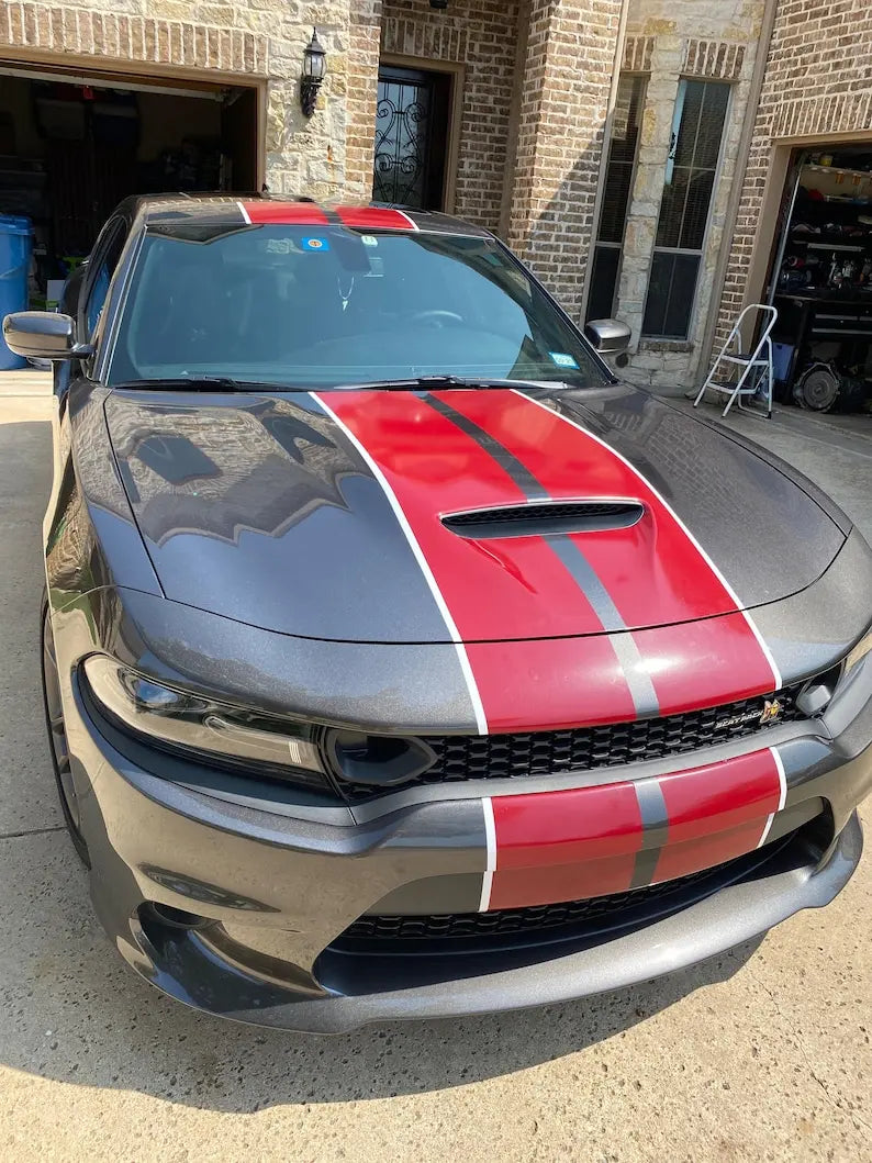 Twin Two-Tone Rally Stripe Body Decal for Dodge Charger (2005+) | Full-Body KK Vinyl Kit