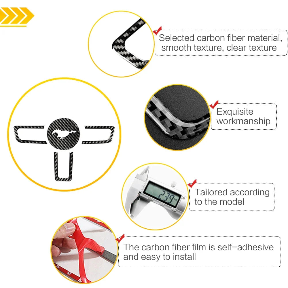 Carbon Fiber Steering Wheel Trim Sticker for Ford Mustang | 4-Piece Interior Set