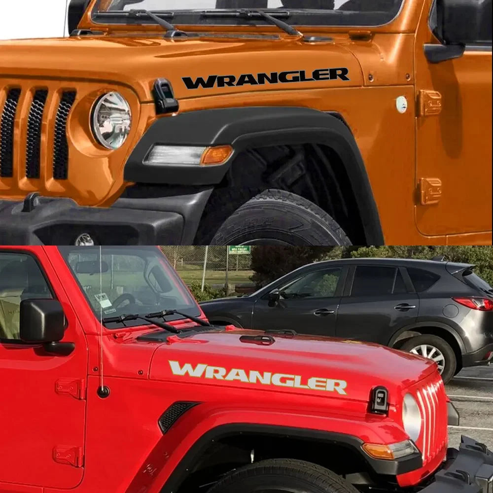 Jeep Wrangler Hood & Door Vinyl Decal – Engine Cover Bonnet Sticker | JK, JL, TJ, YJ, Unlimited, Sahara | 13 Colors