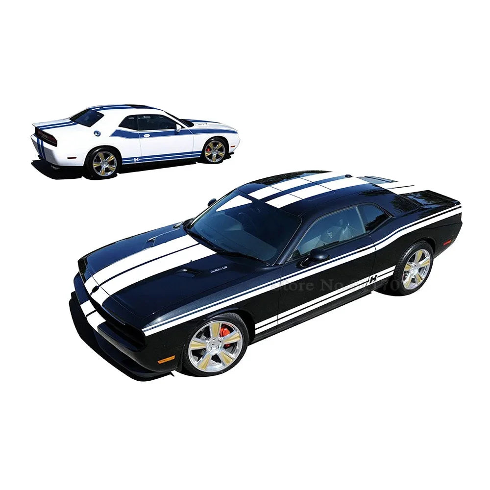 Full-Coverage Racing Stripe Kit | Door Side, Hood, Rear, Waistline & Skirt Vinyl Decal