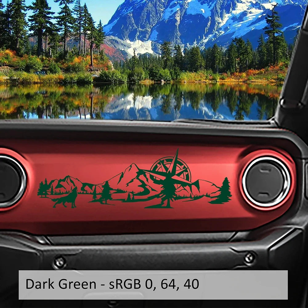 Jeep Wrangler JL & Gladiator JT Dashboard Decal – Wolf, Mountain & Compass Scene Vinyl Sticker (2018+)